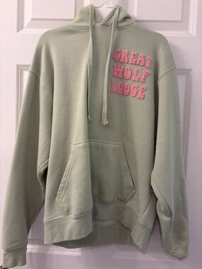 Kids Sage Green Hoodie with Pink 'Great Wolf Lodge' Patch